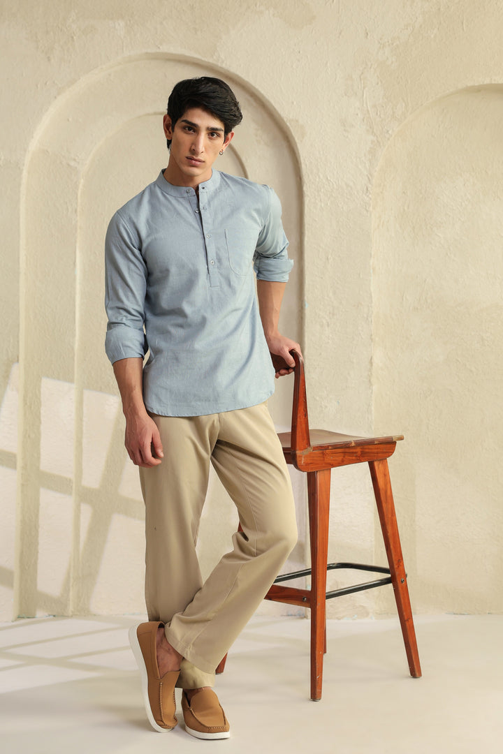 Grey Linen Blend Shirt Kurta