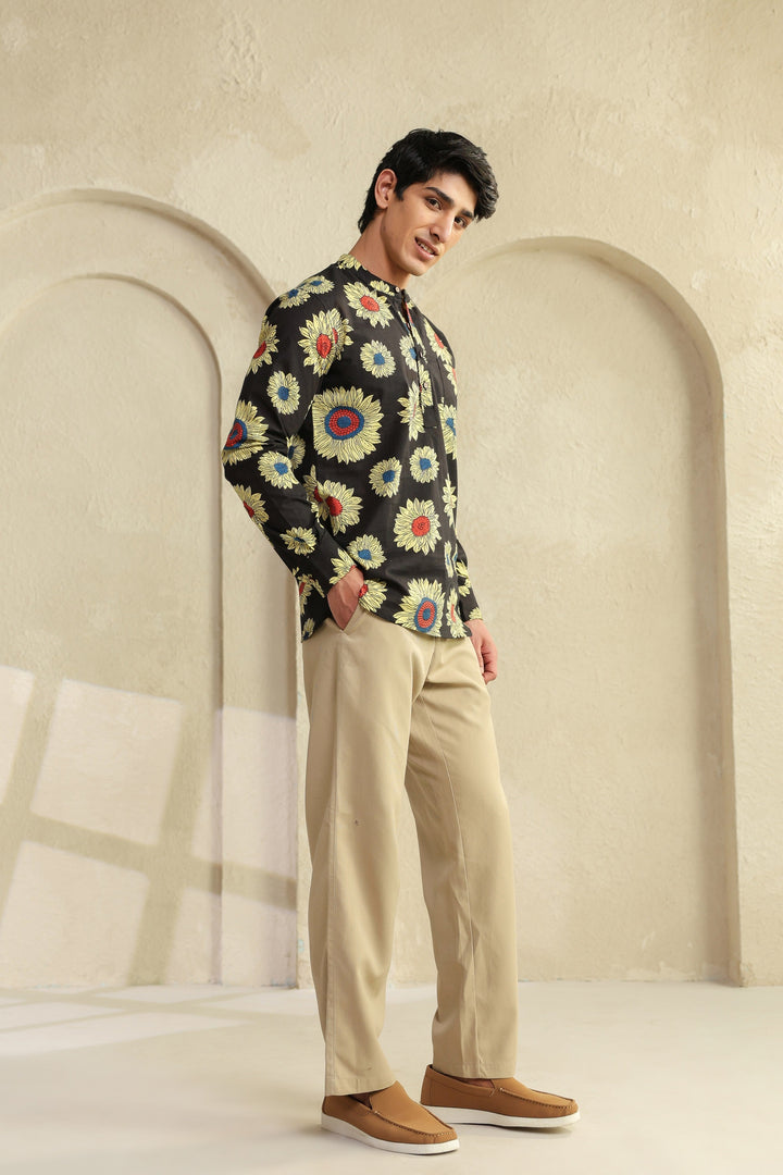 Black Sunflower Cotton Shirt Kurta
