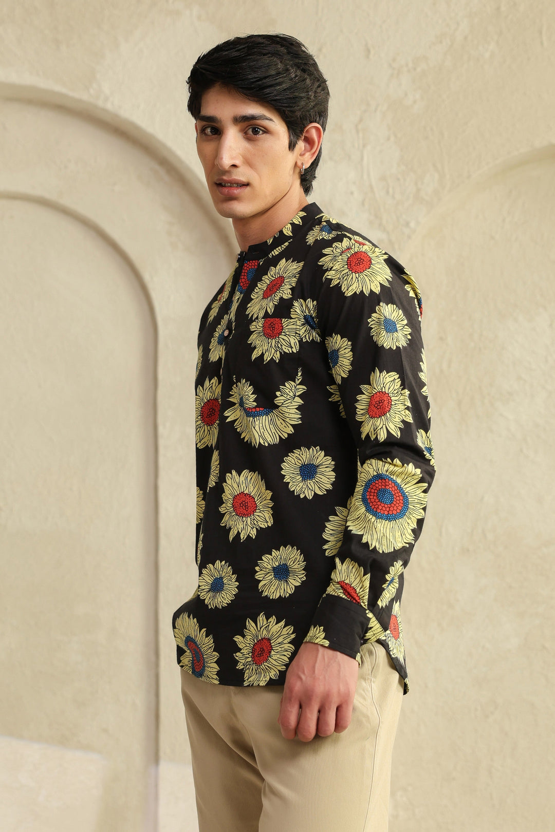 Black Sunflower Cotton Shirt Kurta