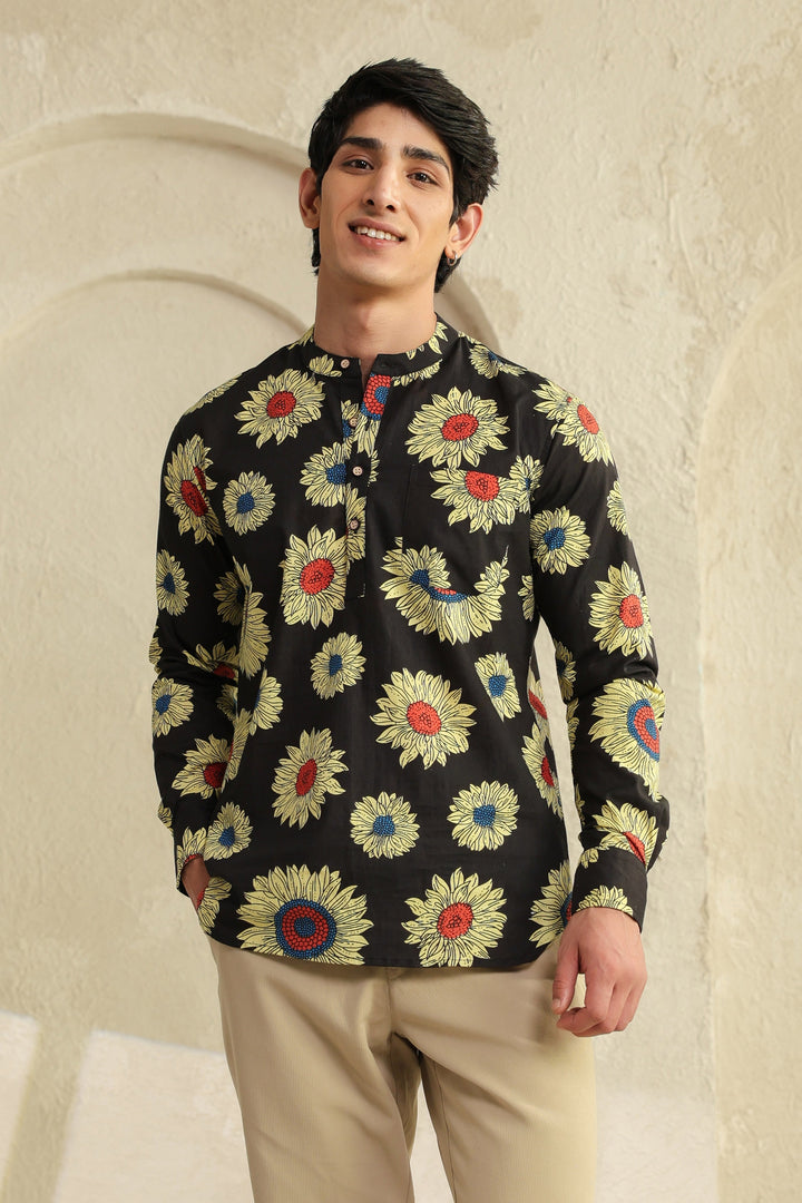 Black Sunflower Cotton Shirt Kurta
