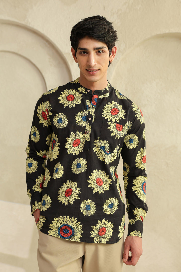 Black Sunflower Cotton Shirt Kurta
