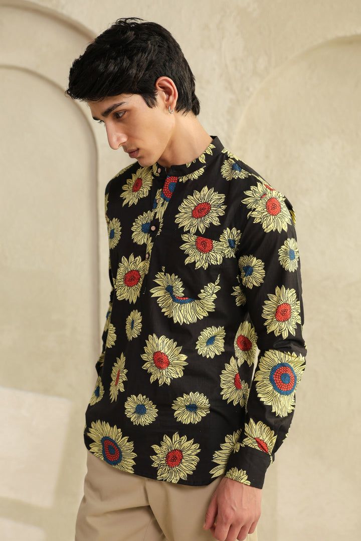 Black Sunflower Cotton Shirt Kurta