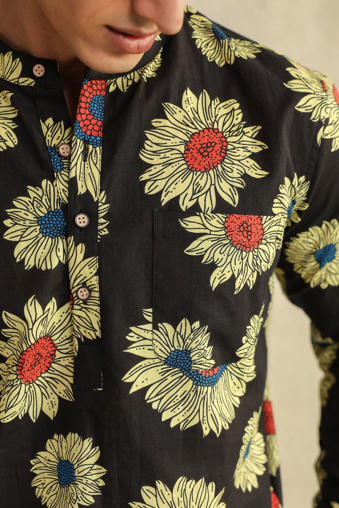 Black Sunflower Cotton Shirt Kurta
