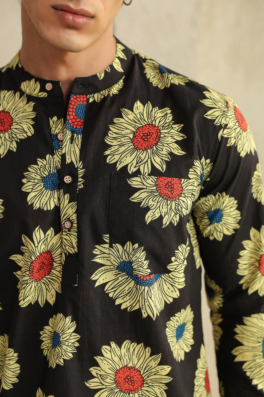 Black Sunflower Cotton Shirt Kurta
