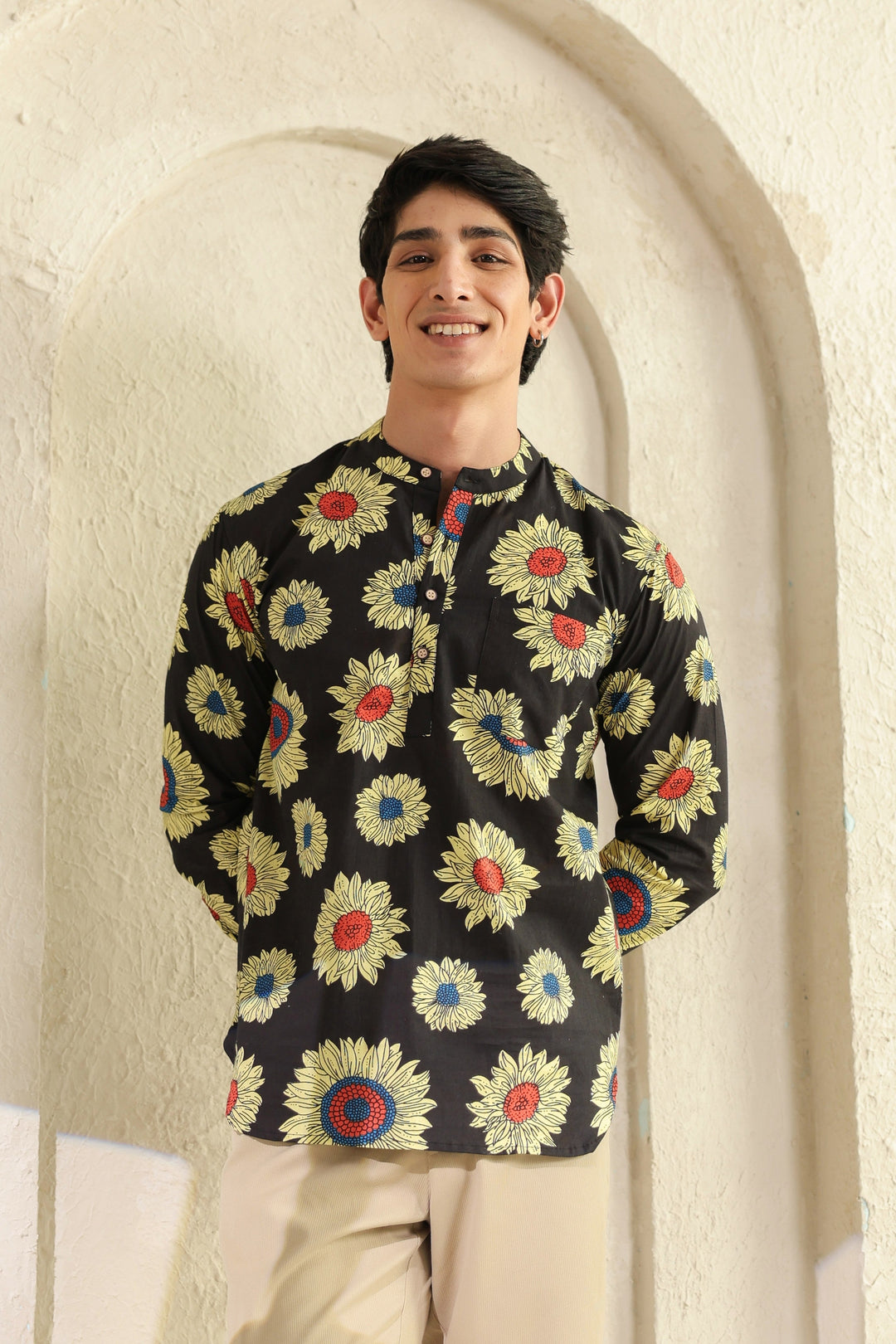 Black Sunflower Cotton Shirt Kurta