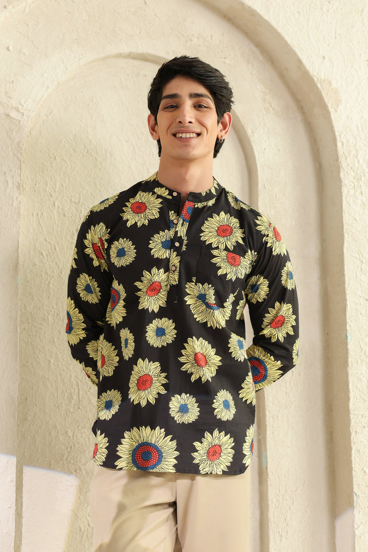 Black Sunflower Cotton Shirt Kurta