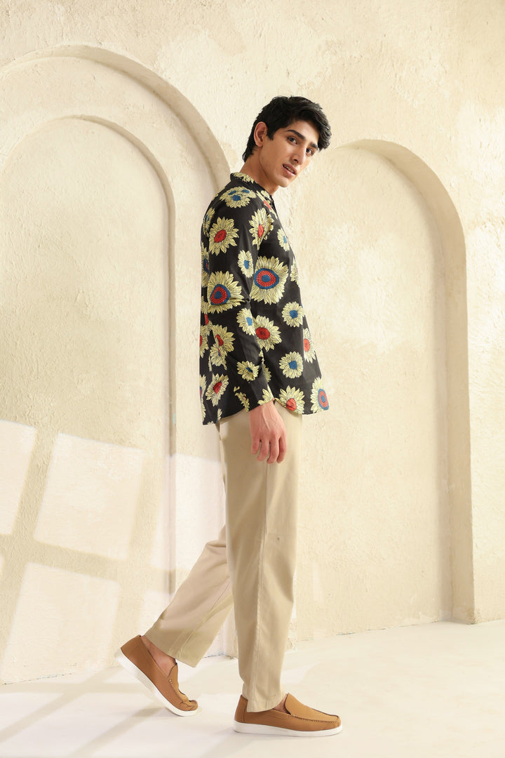 Black Sunflower Cotton Shirt Kurta