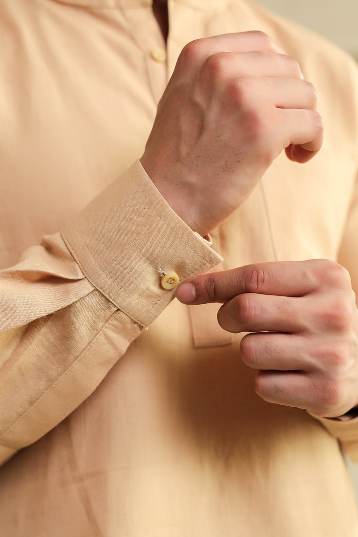Beige Linen Blend Cotton Shirt Kurta