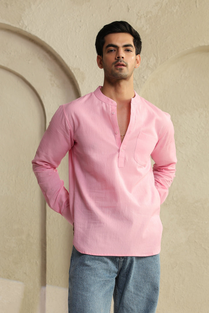 Pink Linen Blend Shirt Kurta