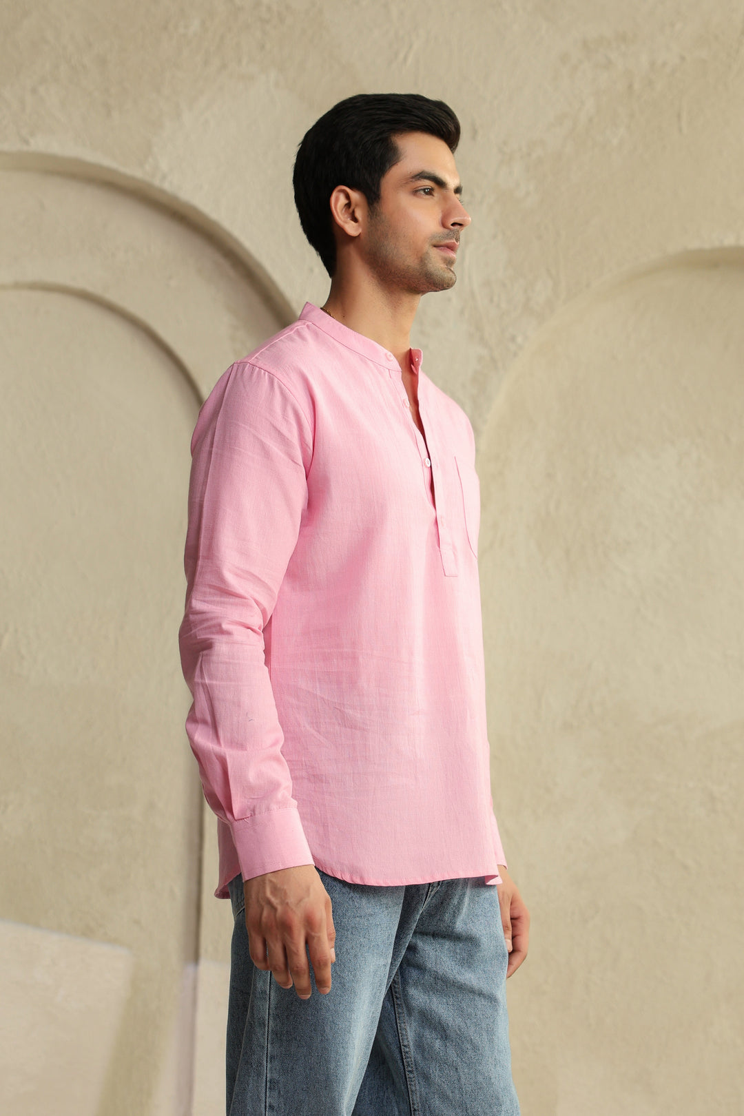 Pink Linen Blend Shirt Kurta