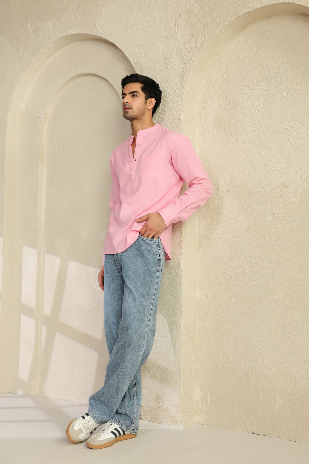 Pink Linen Blend Shirt Kurta