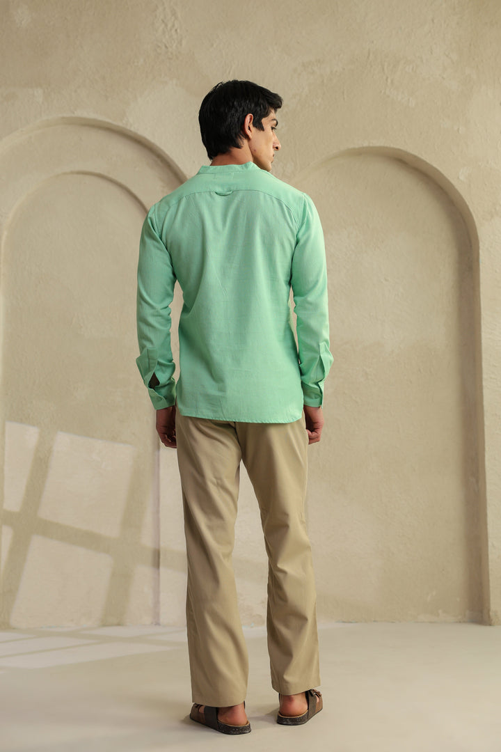 Sea Green Linen Blend Shirt Kurta