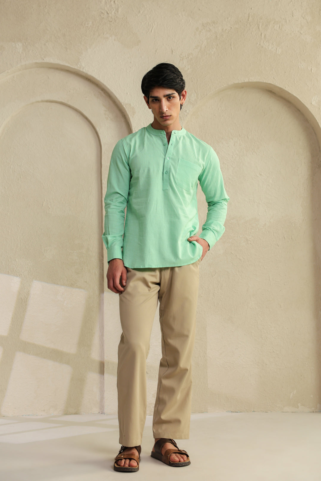 Sea Green Linen Blend Shirt Kurta
