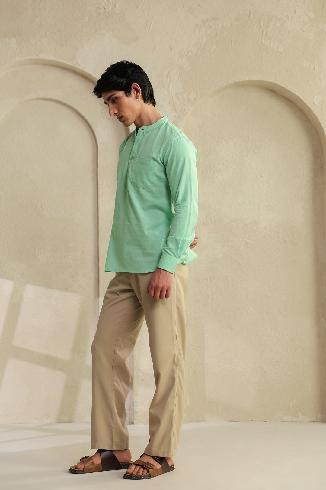 Sea Green Linen Blend Shirt Kurta