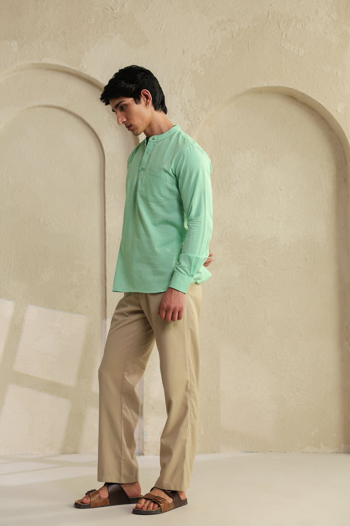 Sea Green Linen Blend Shirt Kurta