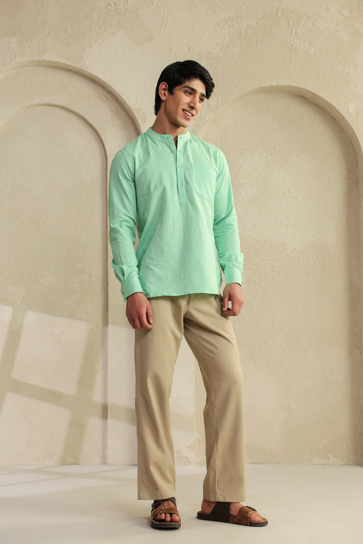Sea Green Linen Blend Shirt Kurta