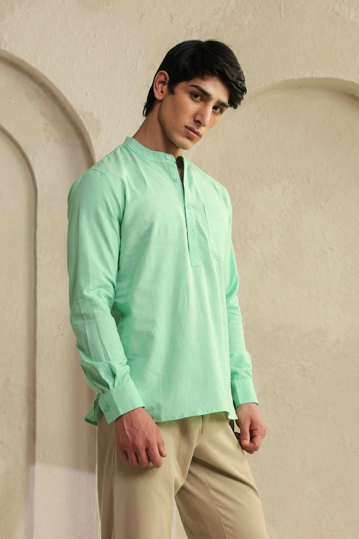 Sea Green Linen Blend Shirt Kurta