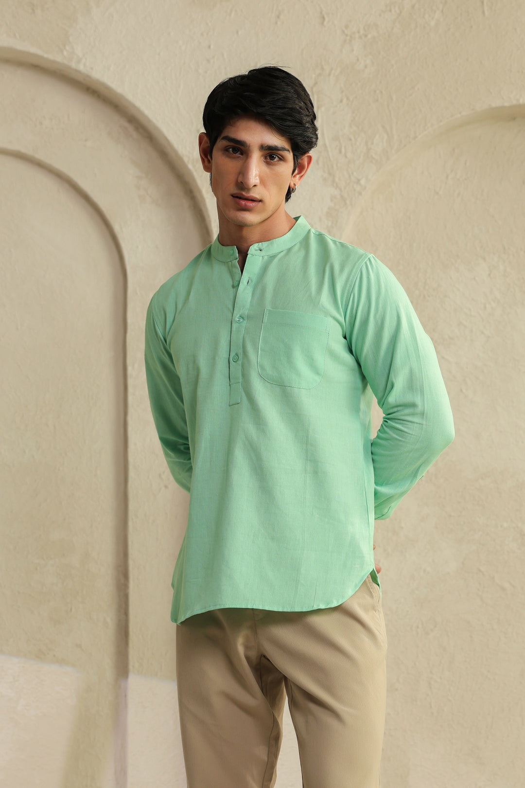 Sea Green Linen Blend Shirt Kurta