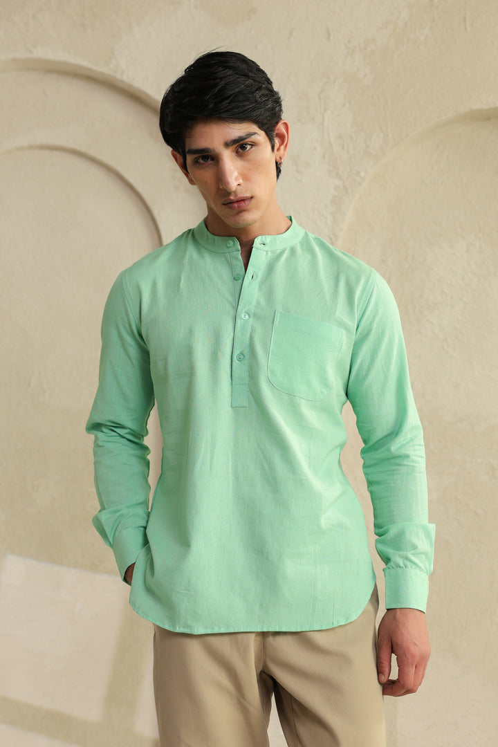 Sea Green Linen Blend Shirt Kurta