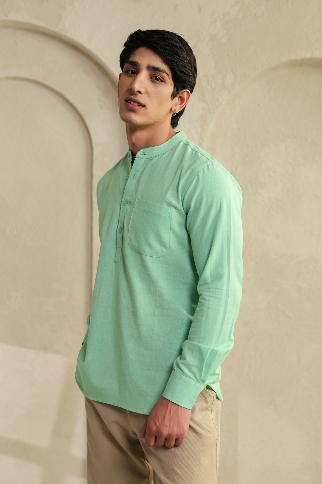 Sea Green Linen Blend Shirt Kurta