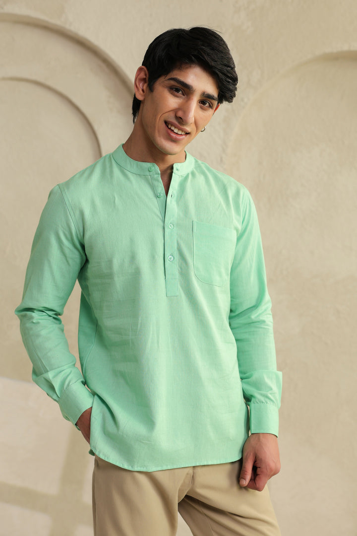 Sea Green Linen Blend Shirt Kurta
