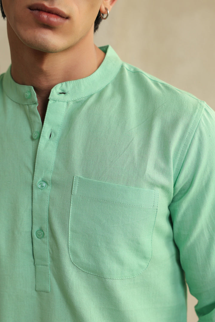 Sea Green Linen Blend Shirt Kurta