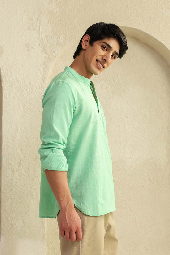 Sea Green Linen Blend Shirt Kurta