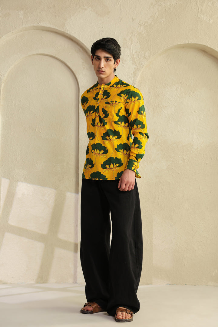 Yellow Full Sleeve Cotton Shirt Kurta