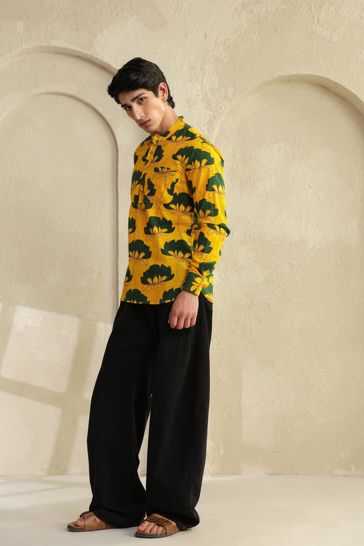 Yellow Full Sleeve Cotton Shirt Kurta