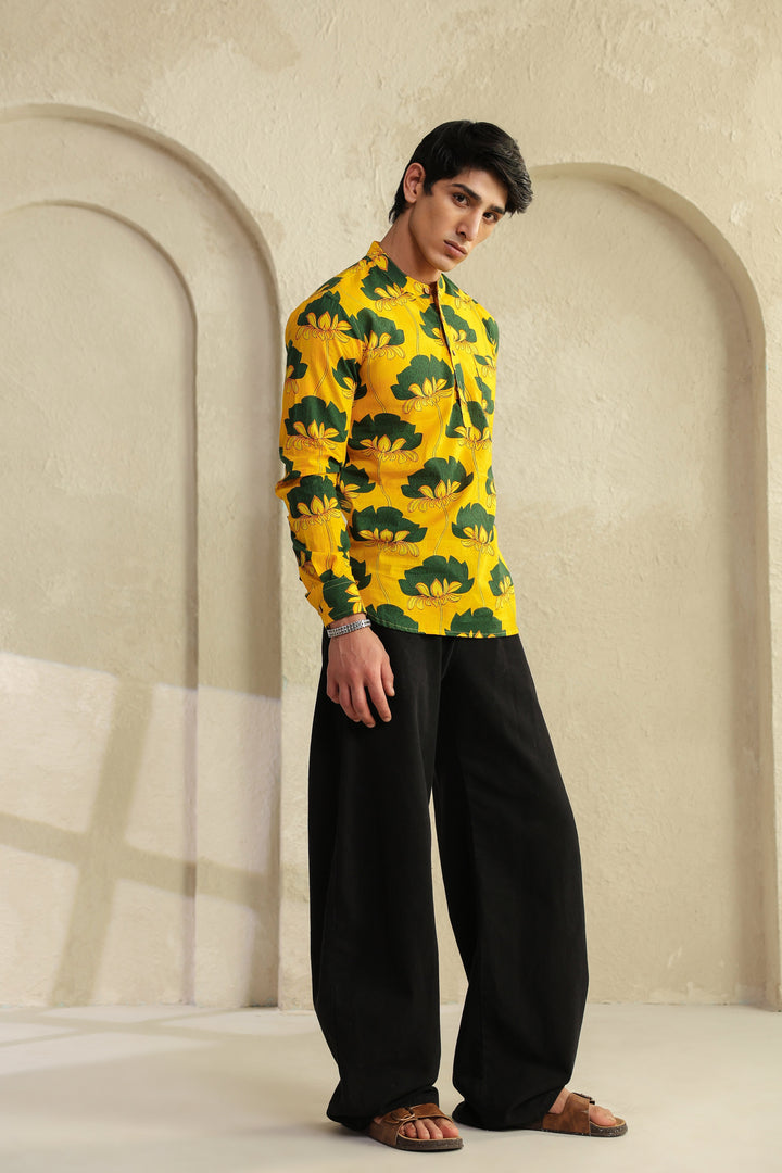 Yellow Full Sleeve Cotton Shirt Kurta