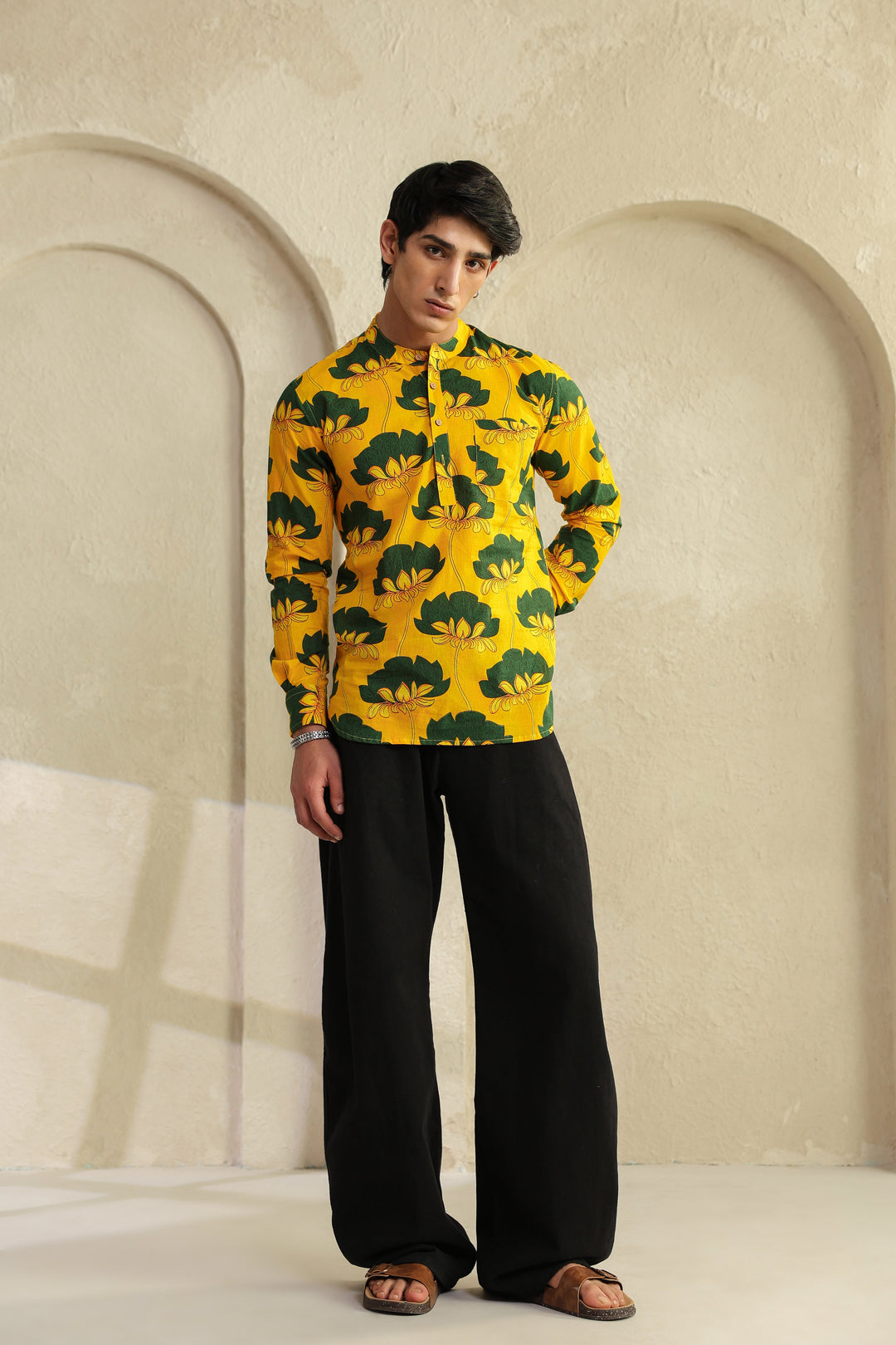 Yellow Full Sleeve Cotton Shirt Kurta