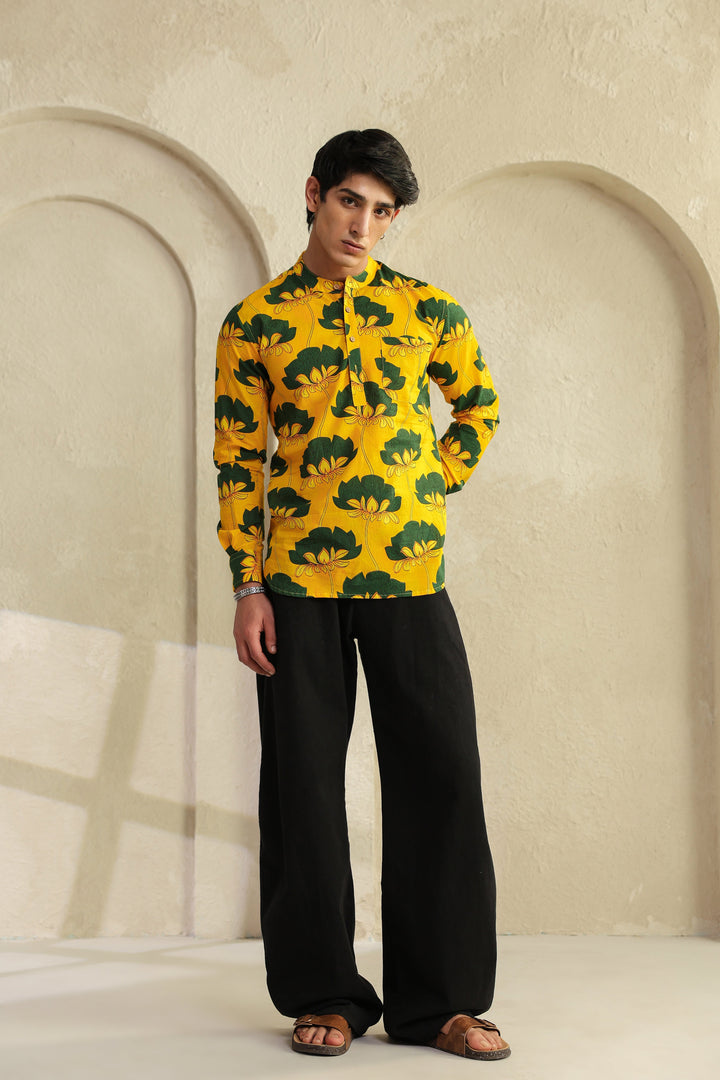 Yellow Full Sleeve Cotton Shirt Kurta