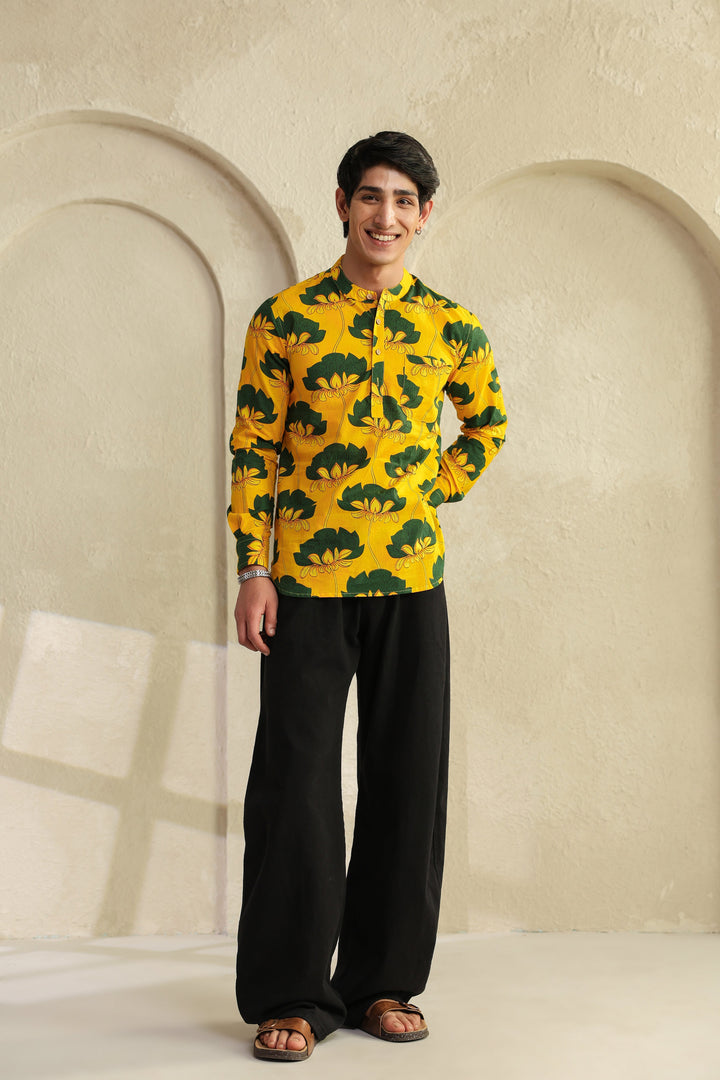 Yellow Full Sleeve Cotton Shirt Kurta
