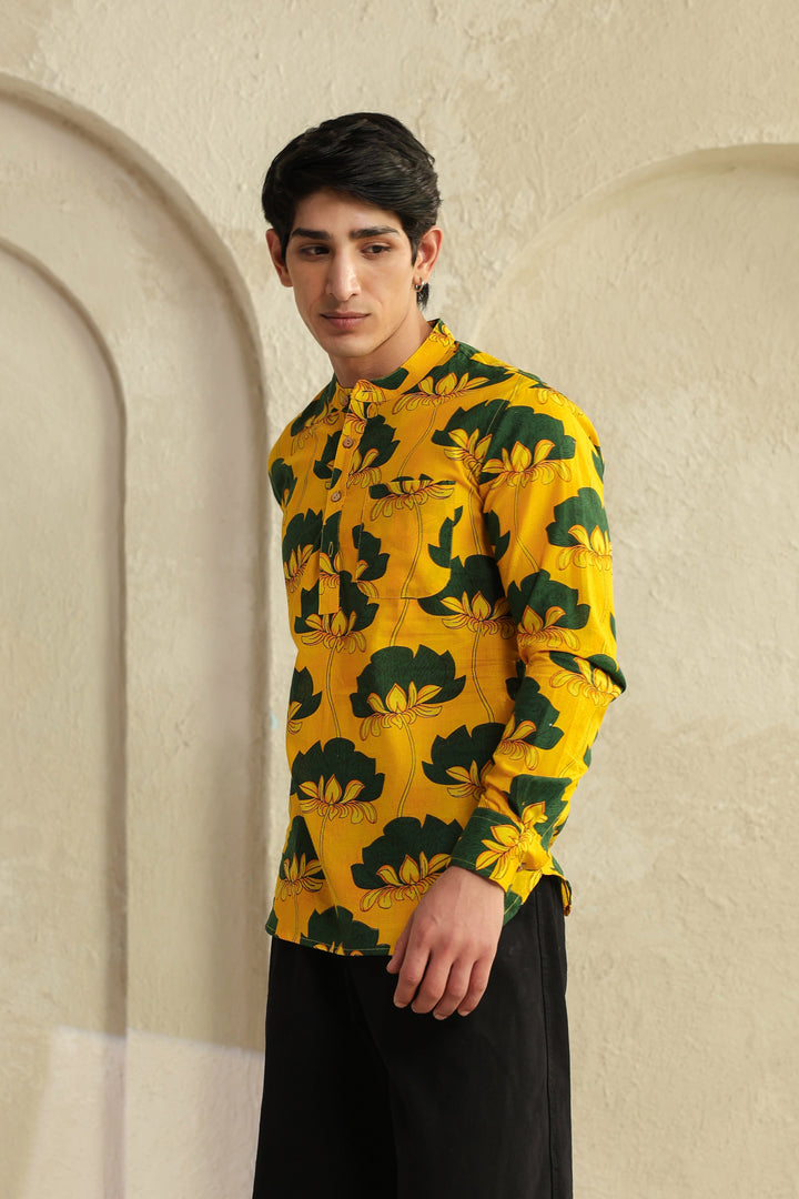 Yellow Full Sleeve Cotton Shirt Kurta