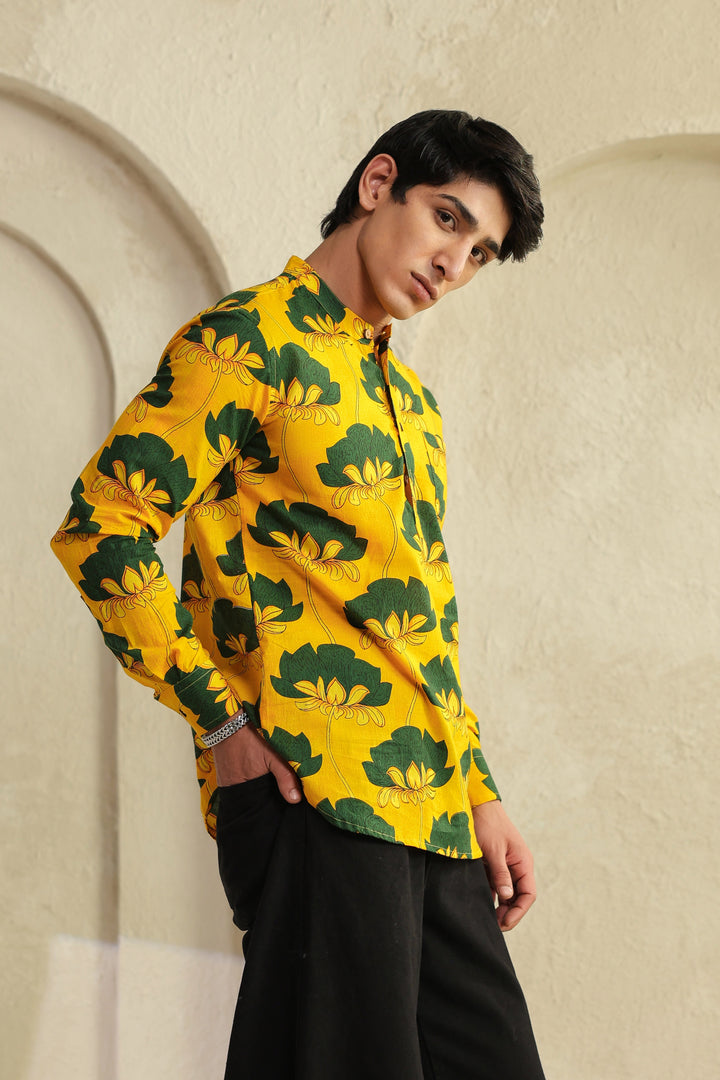 Yellow Full Sleeve Cotton Shirt Kurta