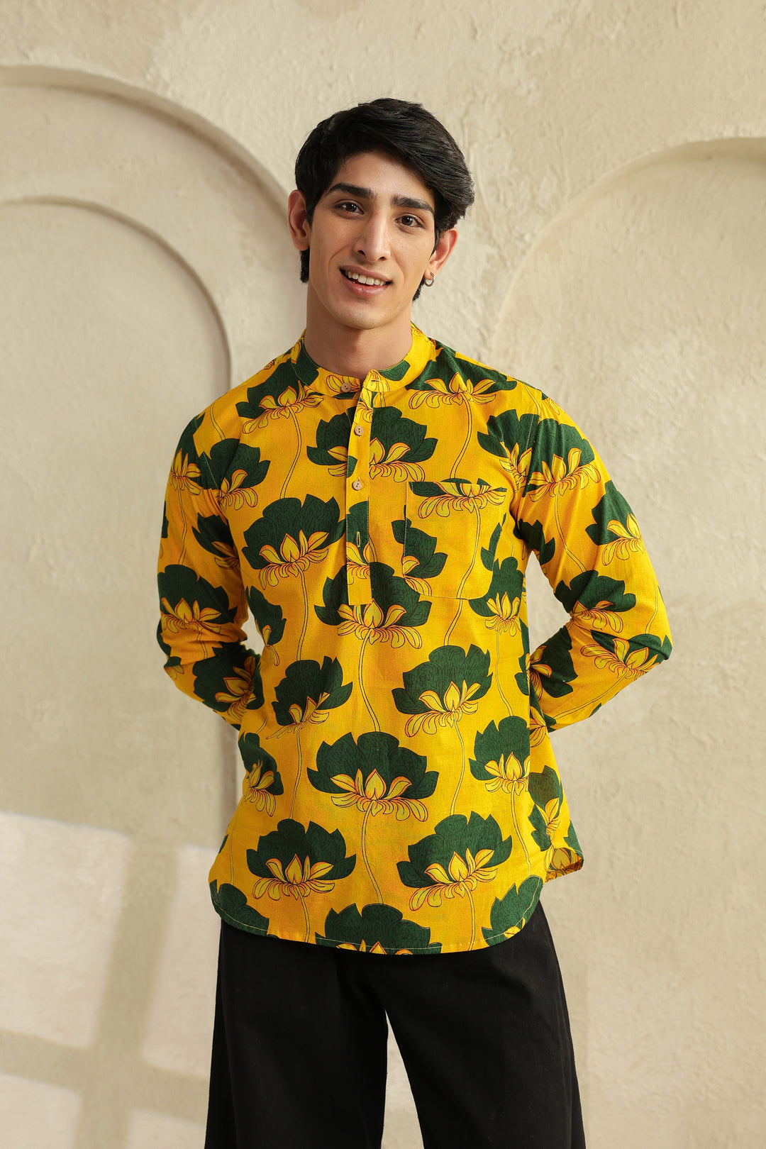 Yellow Full Sleeve Cotton Shirt Kurta