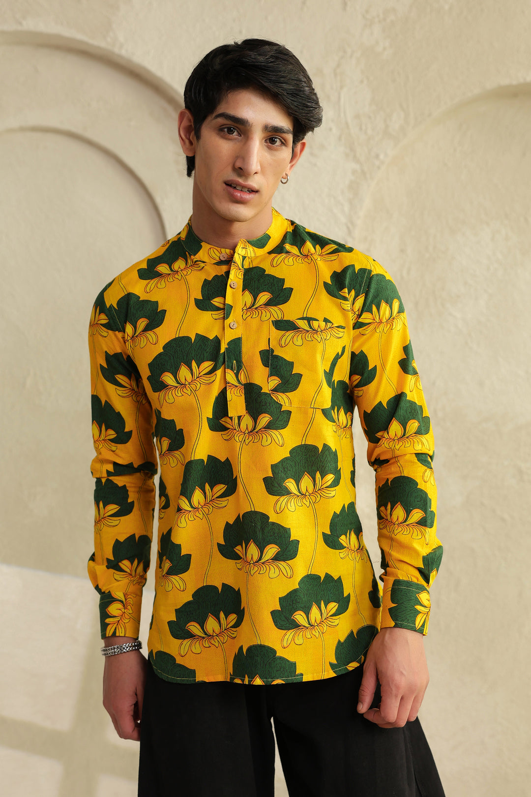 Yellow Full Sleeve Cotton Shirt Kurta