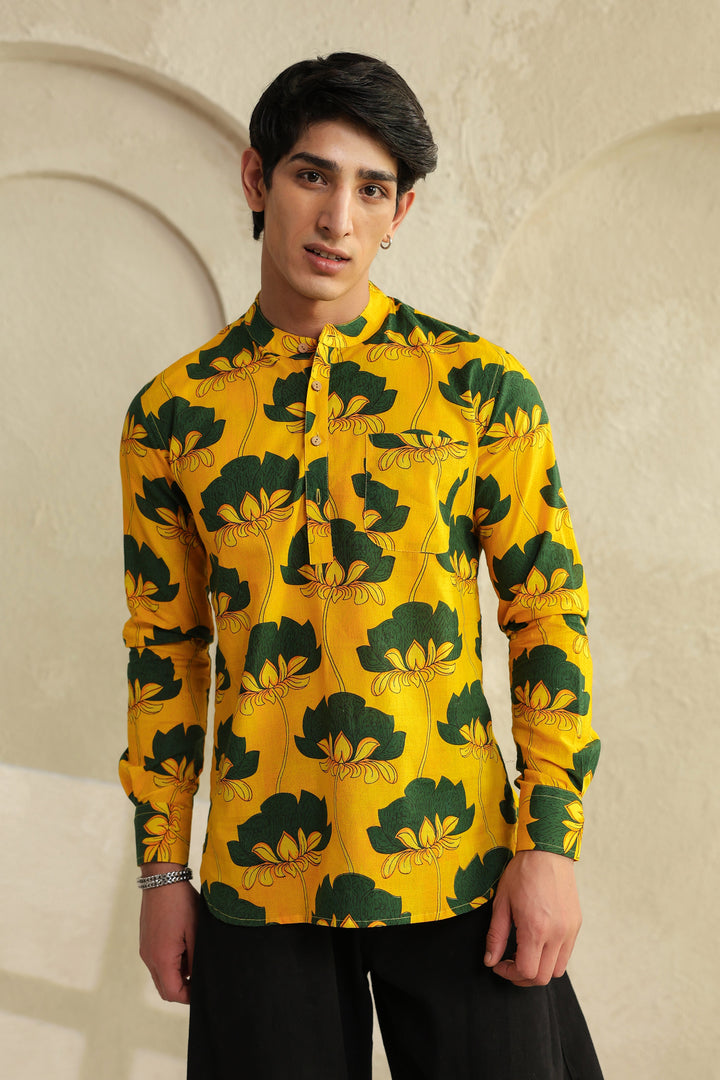 Yellow Full Sleeve Cotton Shirt Kurta