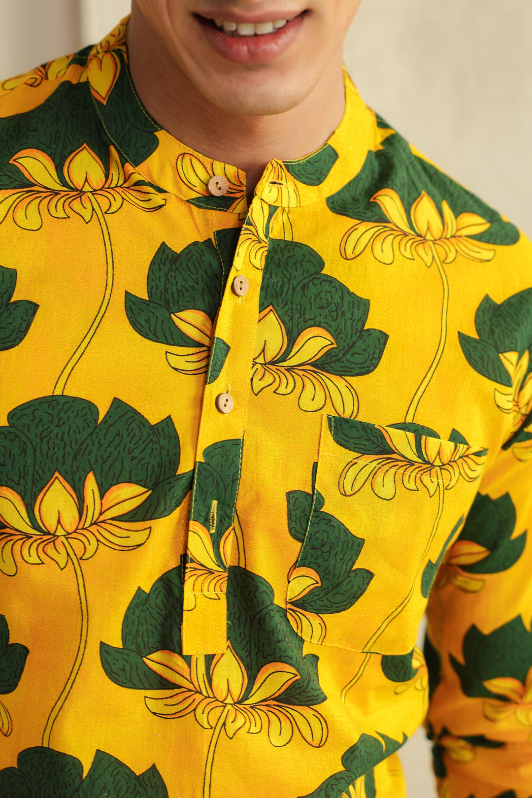 Yellow Full Sleeve Cotton Shirt Kurta