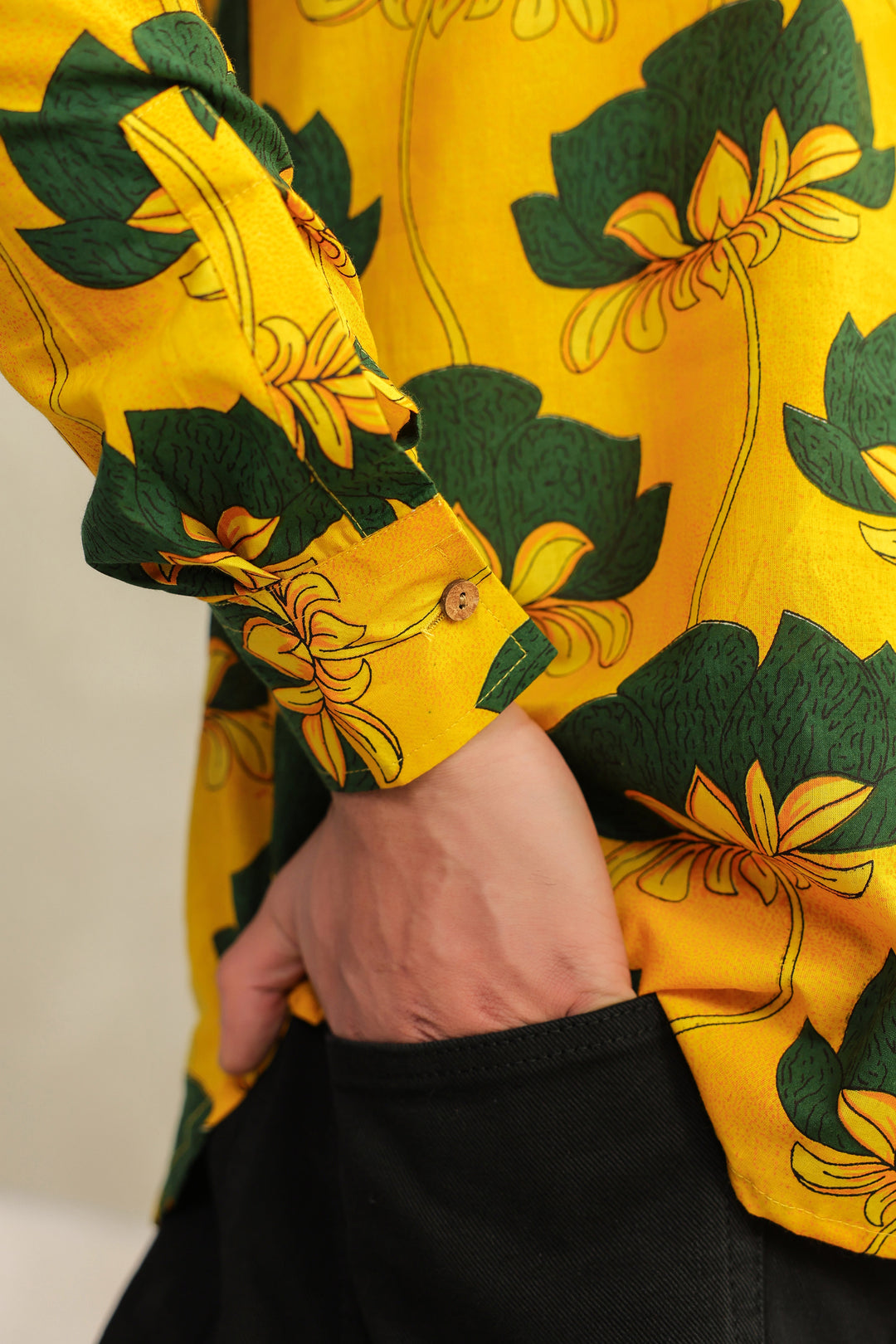 Yellow Full Sleeve Cotton Shirt Kurta