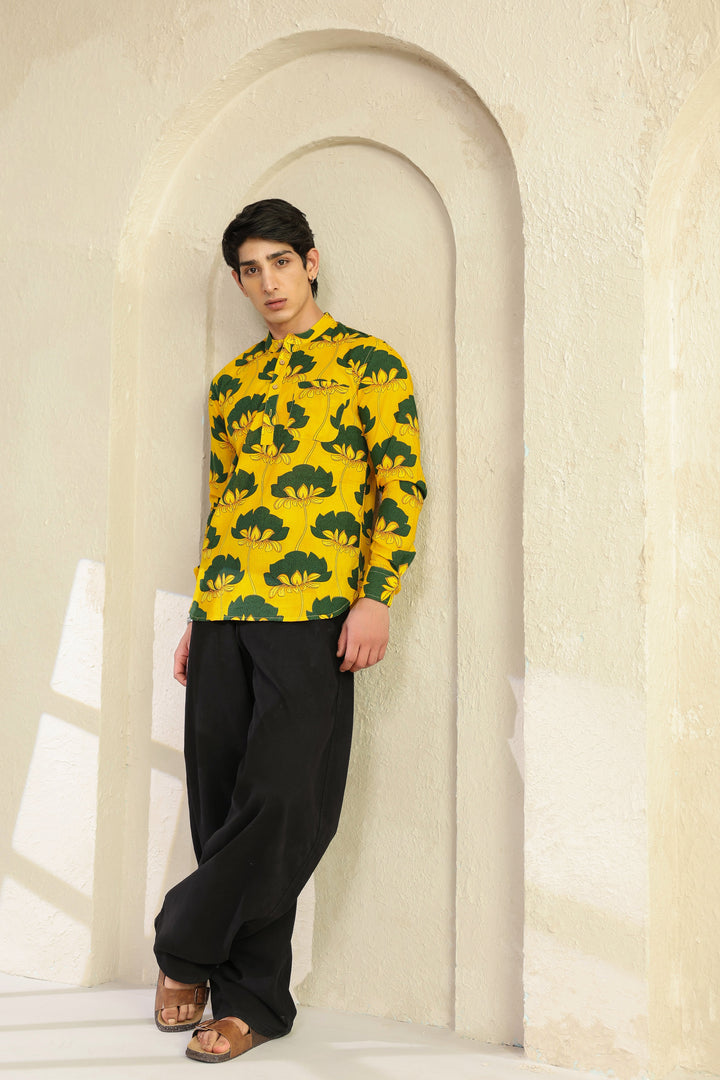 Yellow Full Sleeve Cotton Shirt Kurta