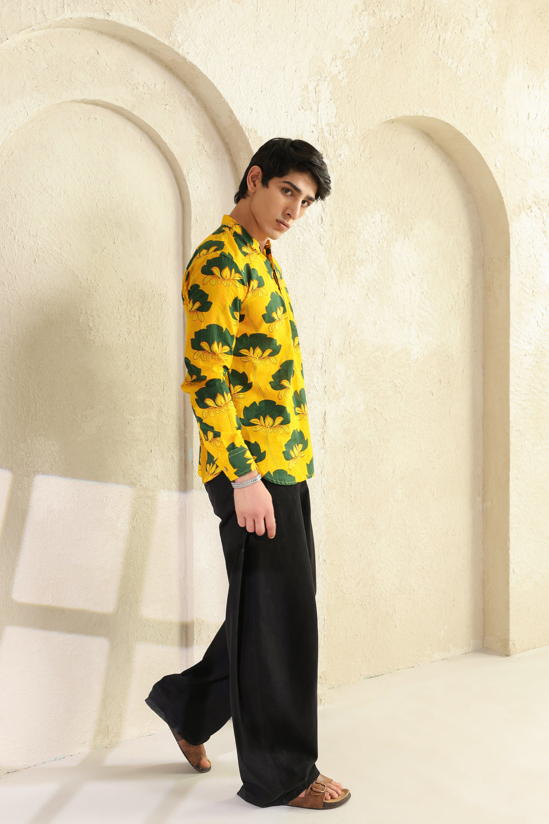 Yellow Full Sleeve Cotton Shirt Kurta