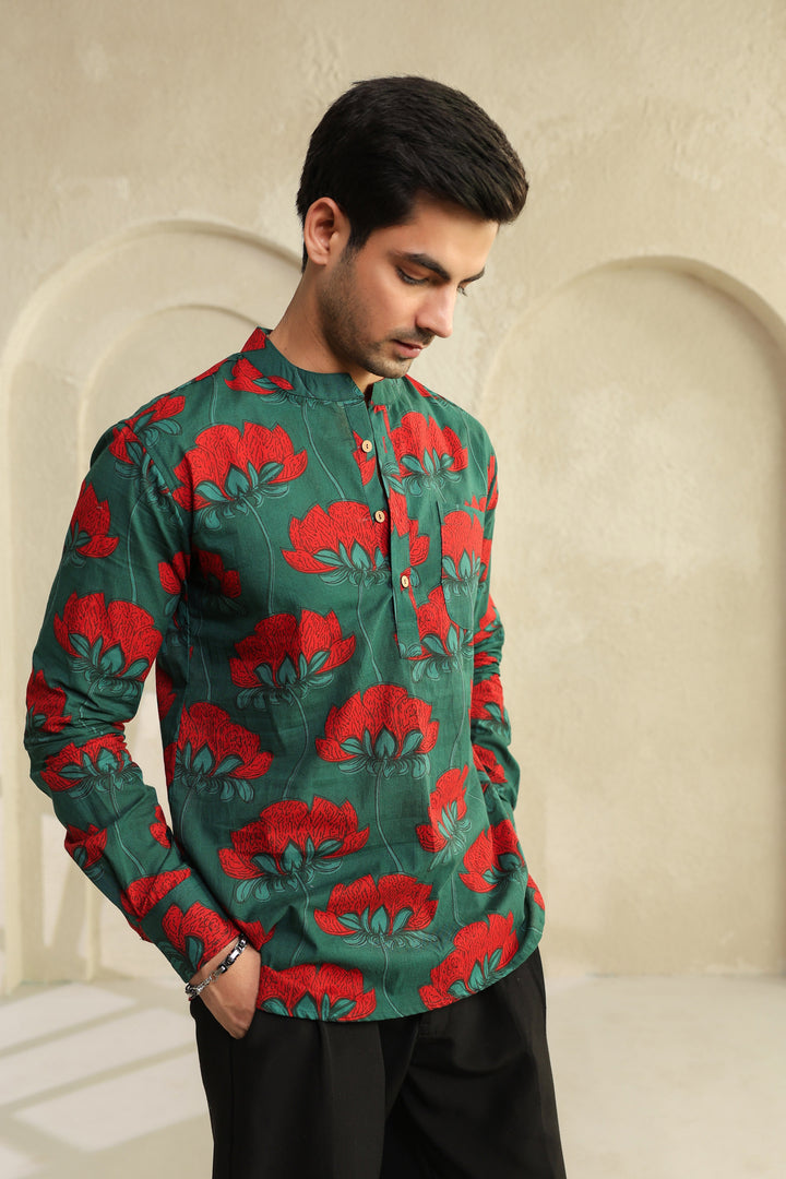 Teal Full Sleeve Shirt Kurta