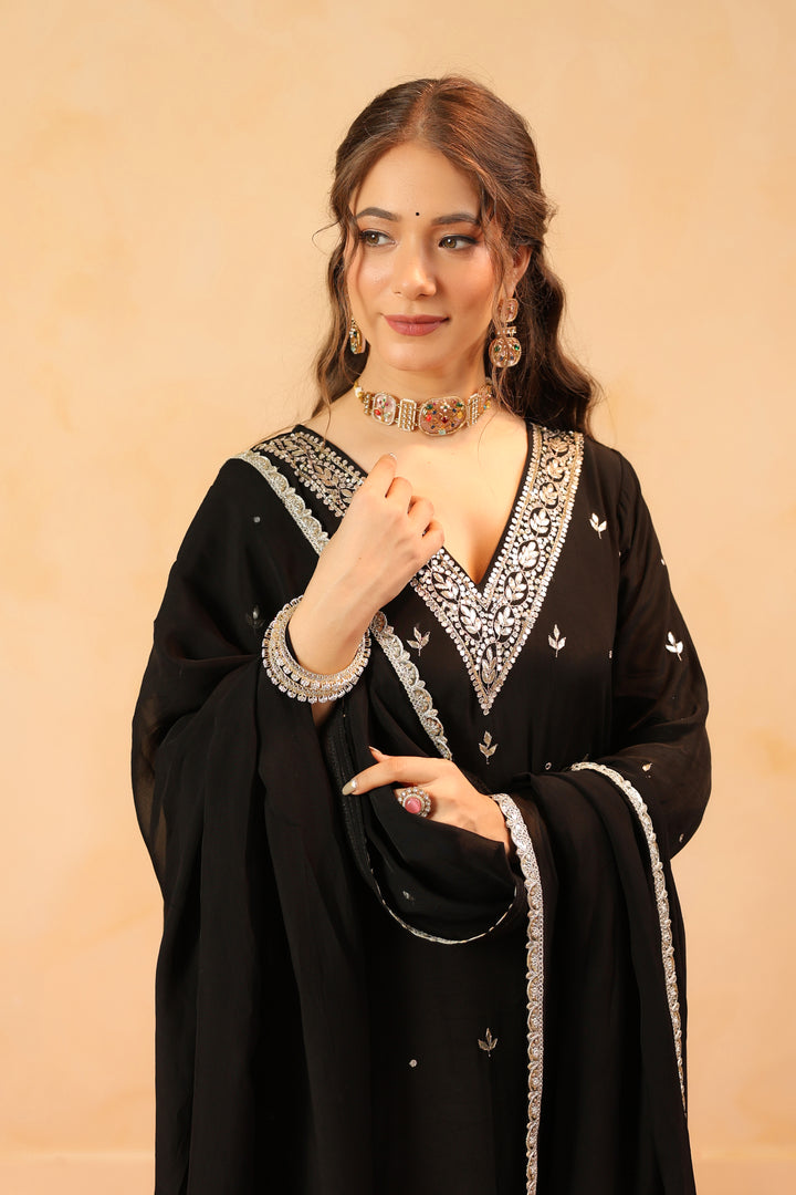 Mirza black crepe suit set