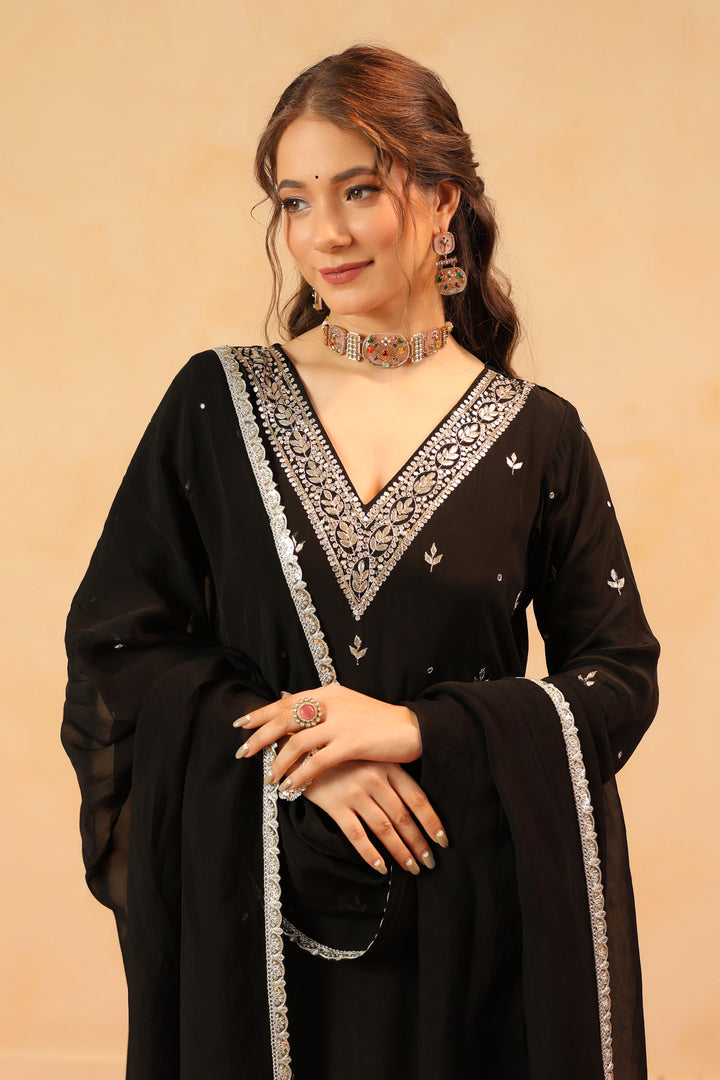 Mirza black crepe suit set