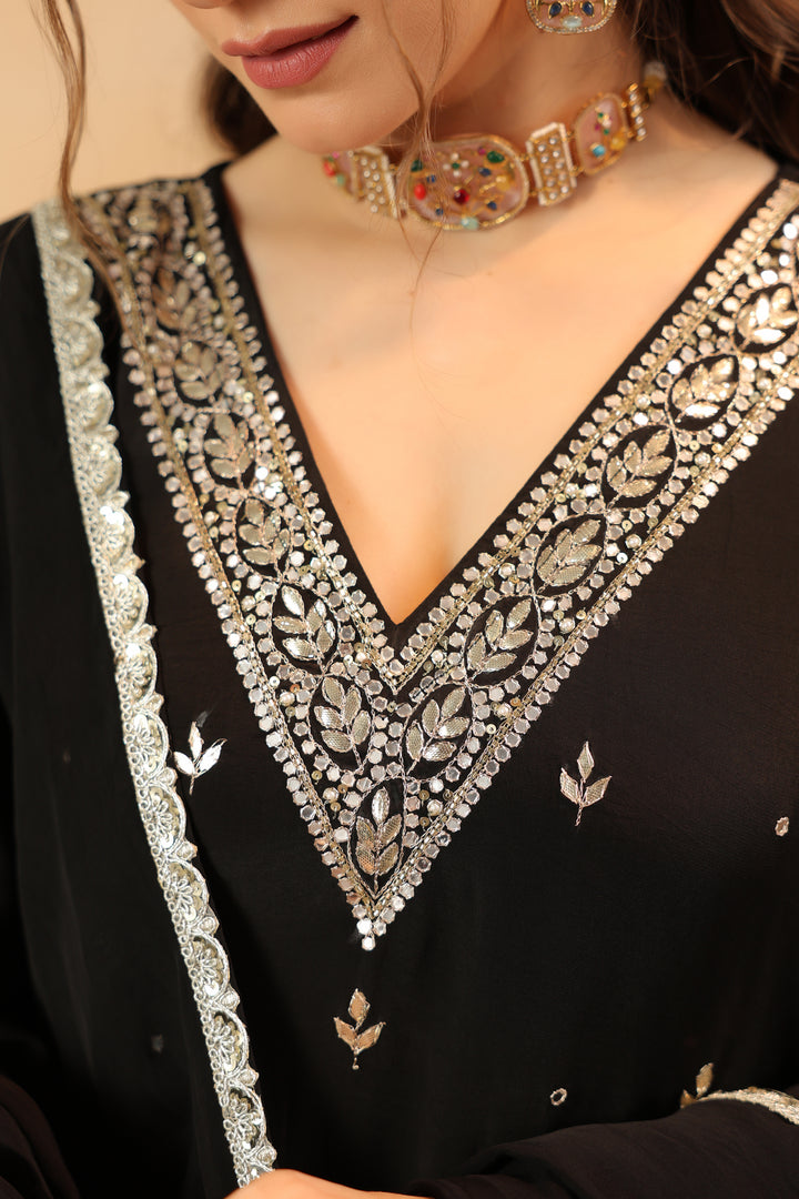 Mirza black crepe suit set