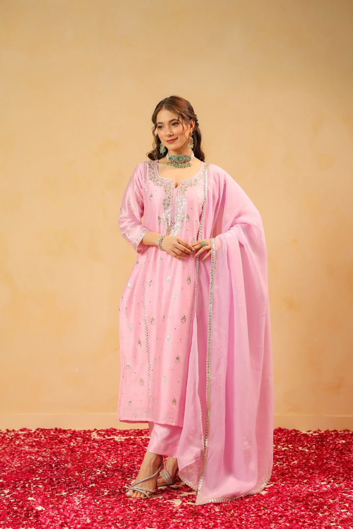 Chandni Pink Chanderi Suit Set