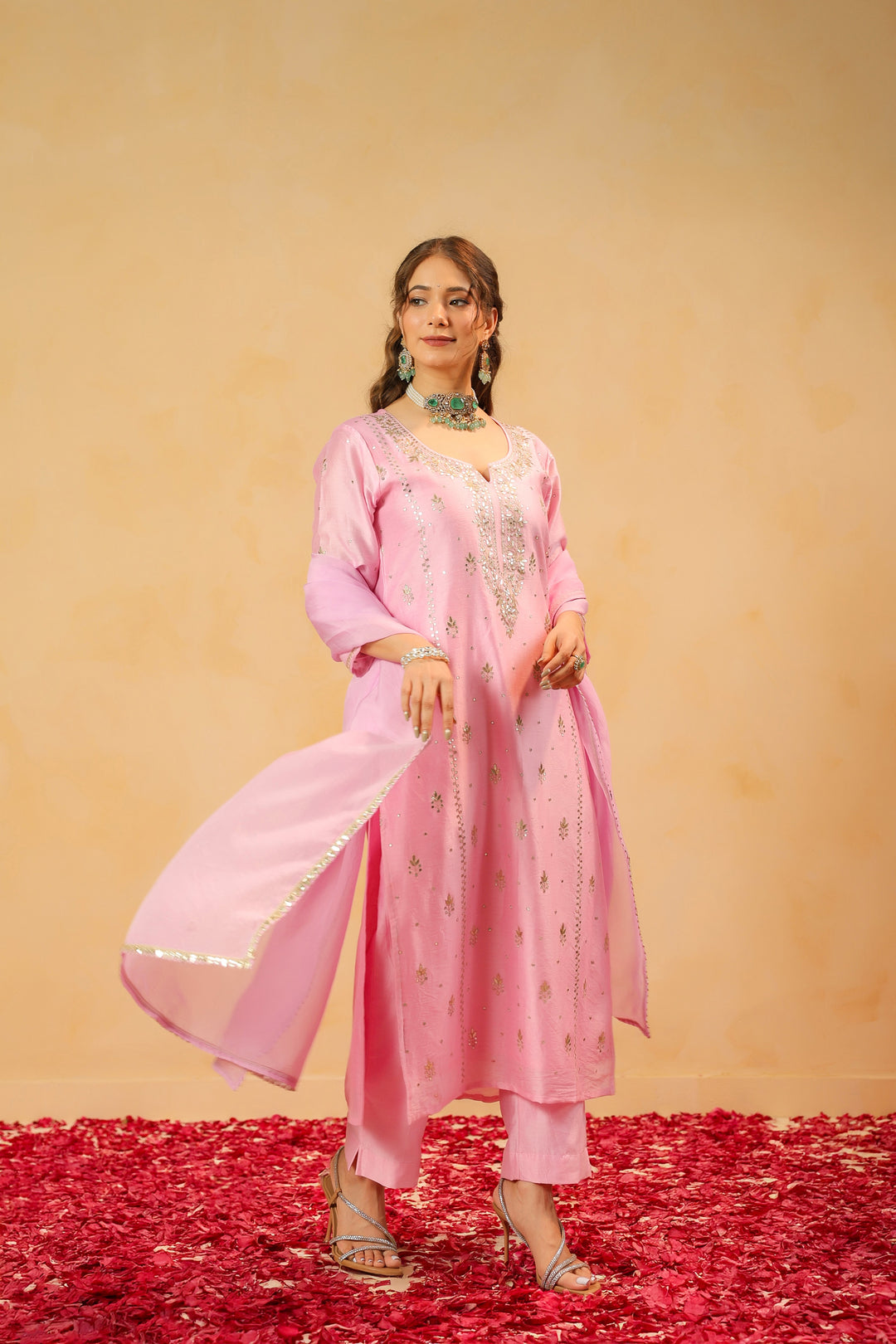 Chandni Pink Chanderi Suit Set