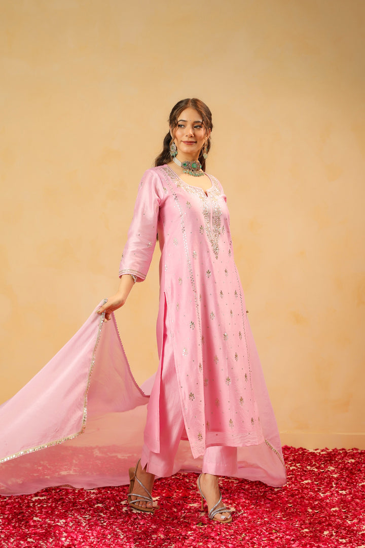 Chandni Pink Chanderi Suit Set