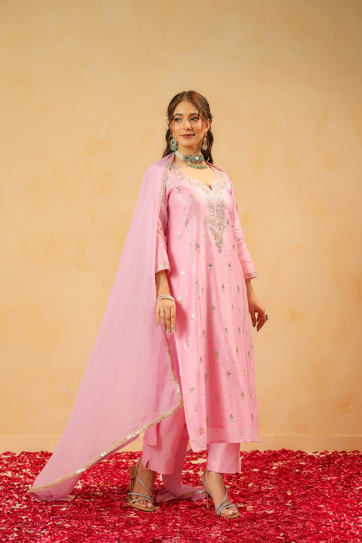 Chandni Pink Chanderi Suit Set